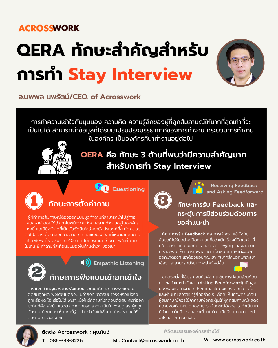 Stay Interview Database QERA ทักษะสำคัญสำหรับการทำ Stay Interview โดย อ.นพพล นพรัตน์ – ACROSSWORK